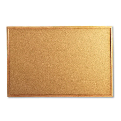 Universal Cork Board with Oak Style Frame, 36" x 24", Tan Surface, Oak Finished Wood Frame
