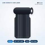 Low-Density Can Liners, 55 gal, 4 mil, 22" x 14" x 60", Black, 50/Case