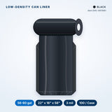 Low-Density Can Liners, 56-60 gal, 3 mil, 22" x 16" x 58", Black, 100/Case