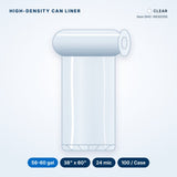 High-Density Can Liners, 56-60 gal, 24 mic, 38" x 60", Clear, 100/Case