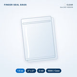 Finger Seal Bags, 1.5 oz, 2" x 3", 2 mil, Clear, 1000/Case