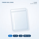 Finger Seal Bags, 12 oz, 4" x 6", 2 mil, Clear, 1000/Case
