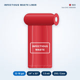 Infectious Waste Liners, 12-16 gal, 1.5 mil, 24" x 33", Red, 250/Case