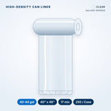 High-Density Can Liners, 40-44 gal, 17 mic, 40" x 48", Clear, 250/Case
