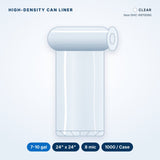 High-Density Can Liners, 7-10 gal, 8 mic, 24" x 24", Clear, 1000/Case