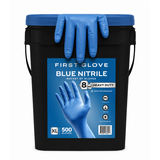 Blue Nitrile Exam Bucket of Gloves, 8 Mil Medical Grade Disposable – Heavy-Duty, Fully Textured, Powder-Free | First Glove
